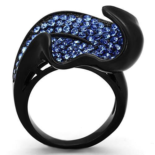 TK1362 - IP Black(Ion Plating) Stainless Steel Ring with Top Grade Crystal  in Sapphire-2