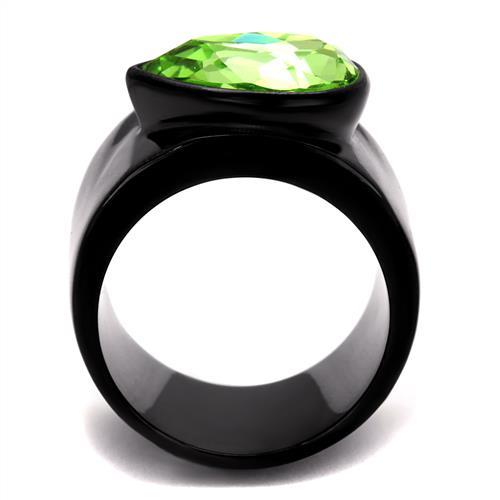 TK1363J - IP Black(Ion Plating) Stainless Steel Ring with Top Grade Crystal  in Peridot-2