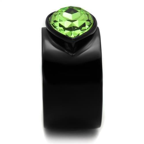 TK1363J - IP Black(Ion Plating) Stainless Steel Ring with Top Grade Crystal  in Peridot-3
