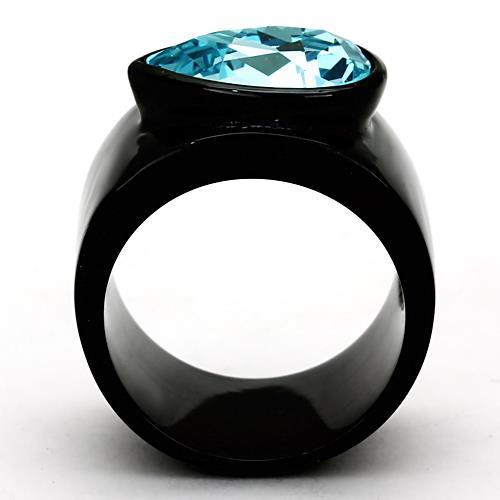 TK1363 - IP Black(Ion Plating) Stainless Steel Ring with Top Grade Crystal  in Light Sapphire-2