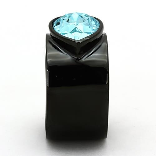 TK1363 - IP Black(Ion Plating) Stainless Steel Ring with Top Grade Crystal  in Light Sapphire-3