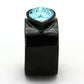 TK1363 - IP Black(Ion Plating) Stainless Steel Ring with Top Grade Crystal  in Light Sapphire-3