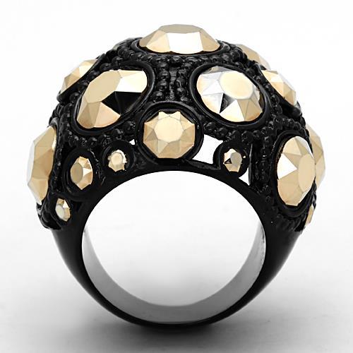TK1366 - IP Black(Ion Plating) Stainless Steel Ring with Top Grade Crystal  in Metallic Light Gold-2