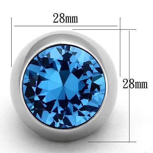 TK1367 - High polished (no plating) Stainless Steel Ring with Synthetic Synthetic Glass in Sea Blue-1