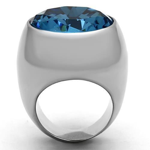 TK1367 - High polished (no plating) Stainless Steel Ring with Synthetic Synthetic Glass in Sea Blue-2