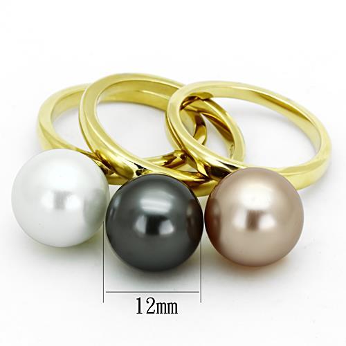 TK1370 - IP Gold(Ion Plating) Stainless Steel Ring with Synthetic Pearl in Multi Color-1