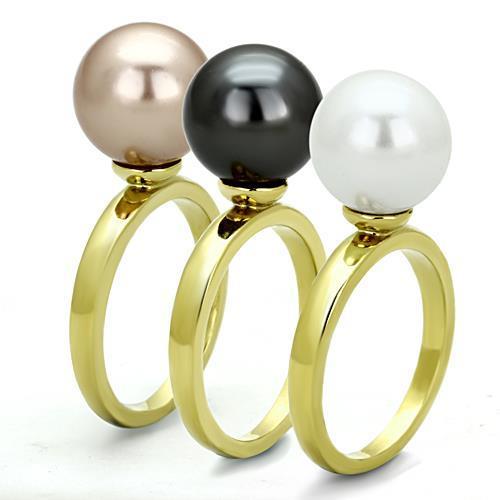 TK1370 - IP Gold(Ion Plating) Stainless Steel Ring with Synthetic Pearl in Multi Color-3