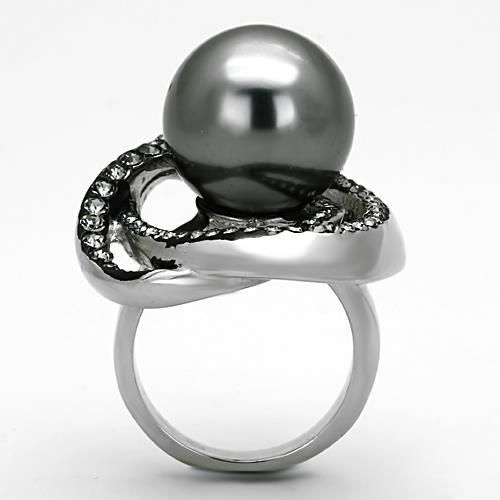 TK1371 - High polished (no plating) Stainless Steel Ring with Synthetic Pearl in Gray-2