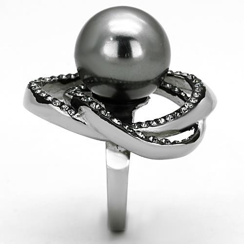 TK1371 - High polished (no plating) Stainless Steel Ring with Synthetic Pearl in Gray-3