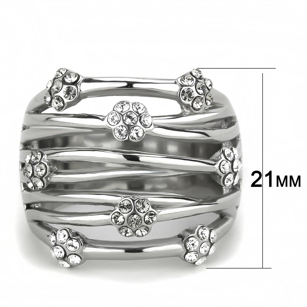 TK1372 - High polished (no plating) Stainless Steel Ring with Top Grade Crystal  in Clear-1