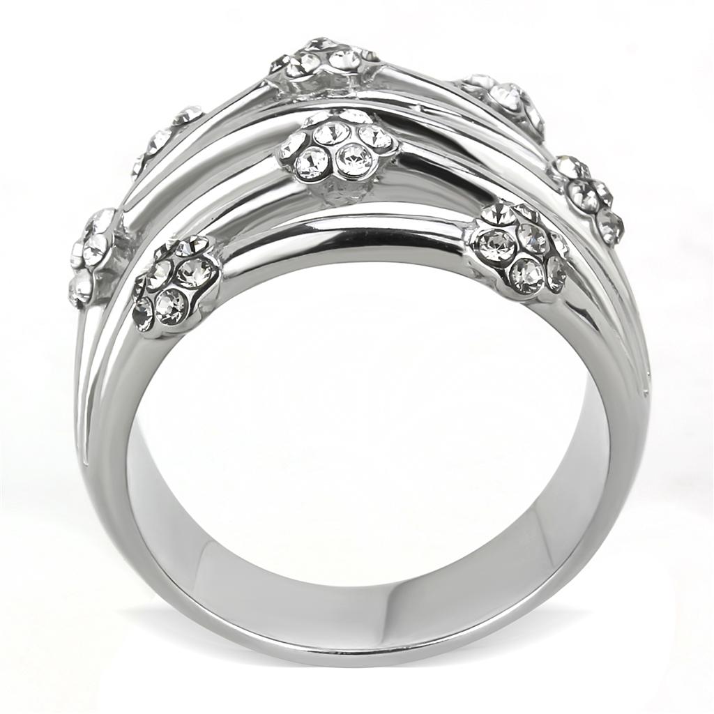 TK1372 - High polished (no plating) Stainless Steel Ring with Top Grade Crystal  in Clear-2