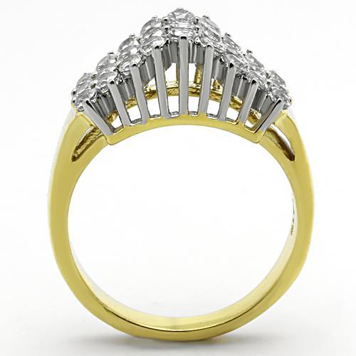 TK1376 - Two-Tone IP Gold (Ion Plating) Stainless Steel Ring with AAA Grade CZ  in Clear-2