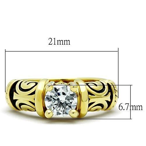 TK1377 - IP Gold(Ion Plating) Stainless Steel Ring with AAA Grade CZ  in Clear-1