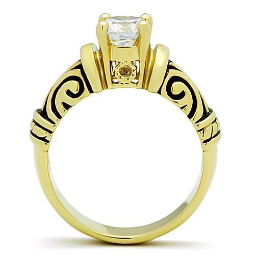 TK1377 - IP Gold(Ion Plating) Stainless Steel Ring with AAA Grade CZ  in Clear-2
