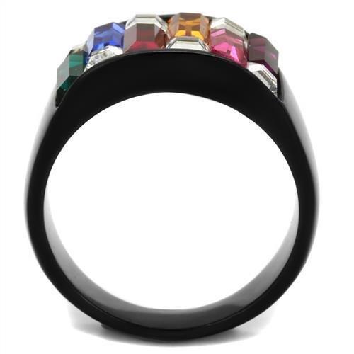 TK1397J - IP Black(Ion Plating) Stainless Steel Ring with Top Grade Crystal  in Multi Color-2