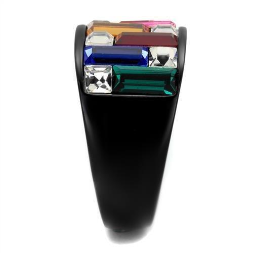 TK1397J - IP Black(Ion Plating) Stainless Steel Ring with Top Grade Crystal  in Multi Color-3