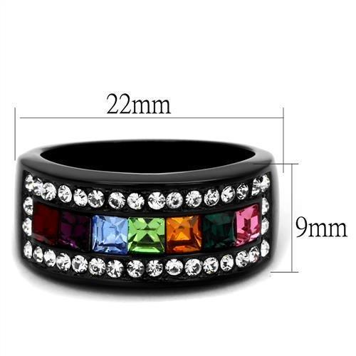 TK1402J - IP Black(Ion Plating) Stainless Steel Ring with Top Grade Crystal  in Multi Color-1