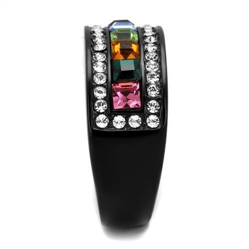 TK1402J - IP Black(Ion Plating) Stainless Steel Ring with Top Grade Crystal  in Multi Color-3