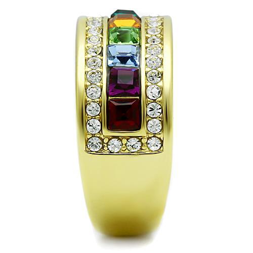TK1402 - IP Gold(Ion Plating) Stainless Steel Ring with Top Grade Crystal  in Multi Color-3