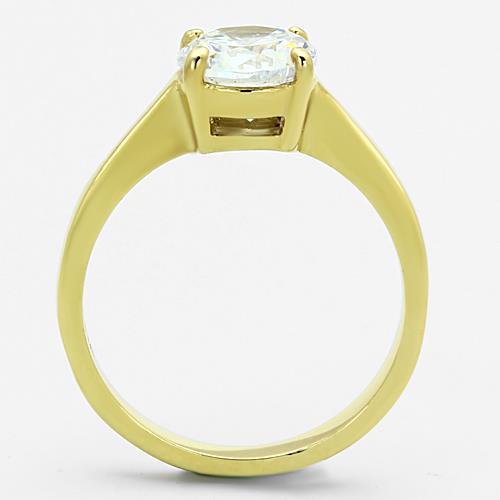 TK1405 - IP Gold(Ion Plating) Stainless Steel Ring with AAA Grade CZ  in Clear-2