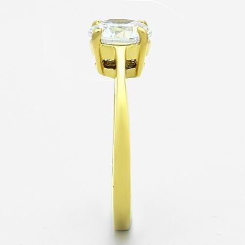 TK1405 - IP Gold(Ion Plating) Stainless Steel Ring with AAA Grade CZ  in Clear-3