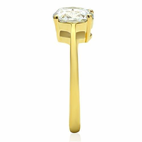 TK1405 - IP Gold(Ion Plating) Stainless Steel Ring with AAA Grade CZ  in Clear-4