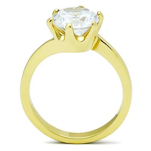 TK1406 - IP Gold(Ion Plating) Stainless Steel Ring with AAA Grade CZ  in Clear-2