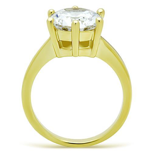 TK1407 - IP Gold(Ion Plating) Stainless Steel Ring with AAA Grade CZ  in Clear-2