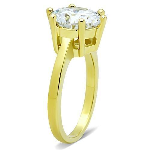 TK1407 - IP Gold(Ion Plating) Stainless Steel Ring with AAA Grade CZ  in Clear-3