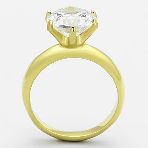 TK1408 - IP Gold(Ion Plating) Stainless Steel Ring with AAA Grade CZ  in Clear-2