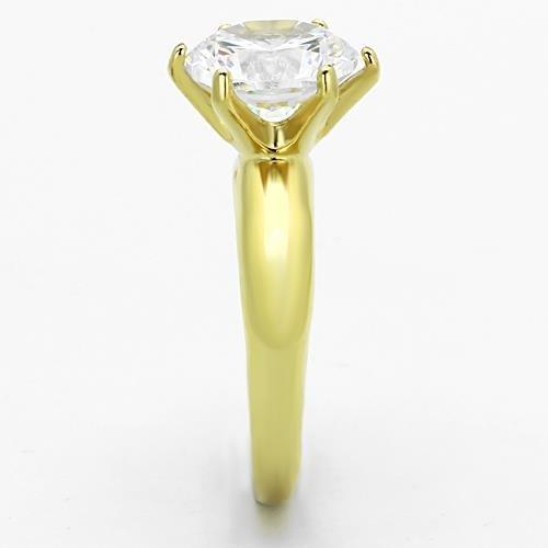 TK1408 - IP Gold(Ion Plating) Stainless Steel Ring with AAA Grade CZ  in Clear-3