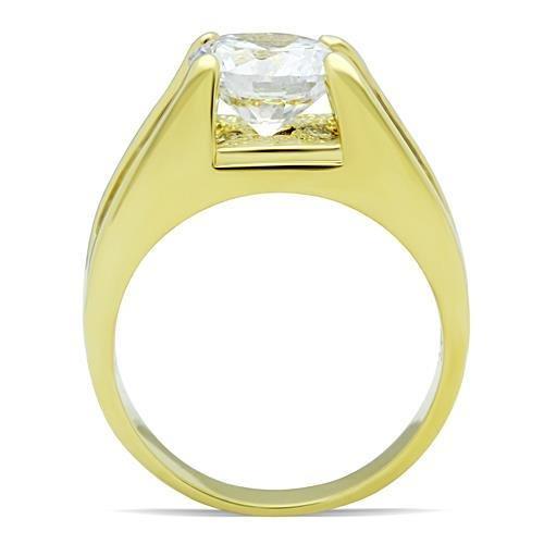 TK1411 - IP Gold(Ion Plating) Stainless Steel Ring with AAA Grade CZ  in Clear-2