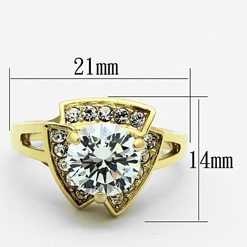 TK1412 - IP Gold(Ion Plating) Stainless Steel Ring with AAA Grade CZ  in Clear-1