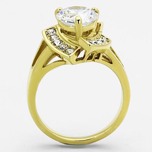 TK1412 - IP Gold(Ion Plating) Stainless Steel Ring with AAA Grade CZ  in Clear-2
