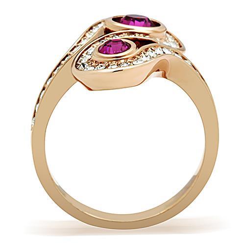 TK1413 - IP Rose Gold(Ion Plating) Stainless Steel Ring with Top Grade Crystal  in Fuchsia-2