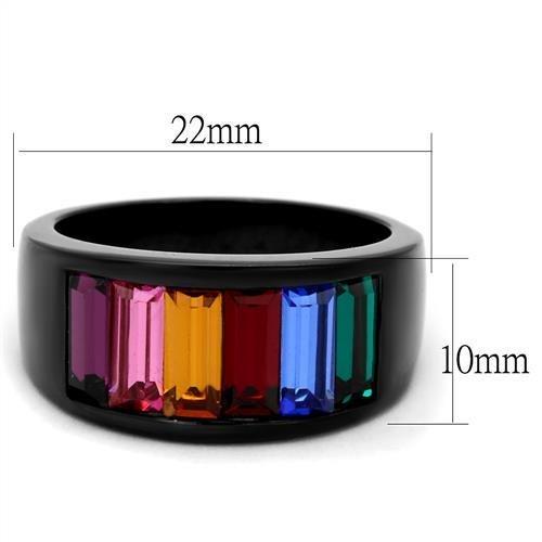 TK1415J - IP Black(Ion Plating) Stainless Steel Ring with Top Grade Crystal  in Multi Color-1
