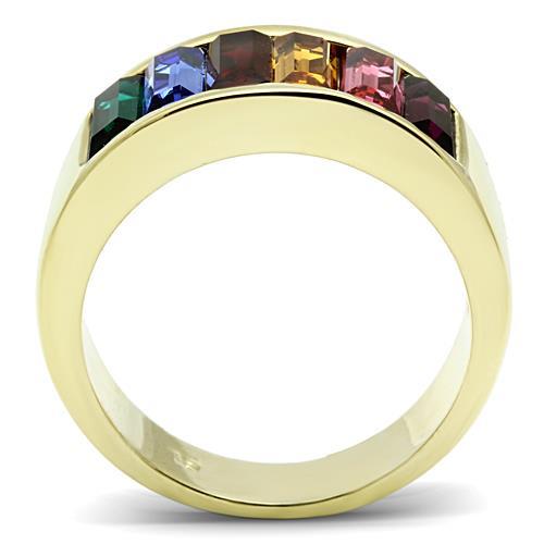 LO5W009- IP Gold(Ion Plating) Brass Ring with Top Grade Crystal  in Multi Color-2