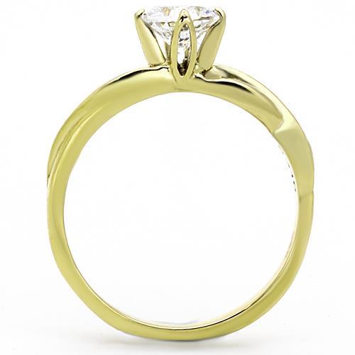 TK1416 - IP Gold(Ion Plating) Stainless Steel Ring with AAA Grade CZ  in Clear-2
