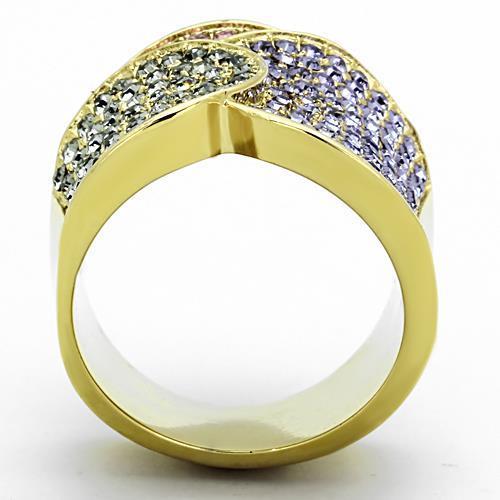 TK1420 - IP Gold(Ion Plating) Stainless Steel Ring with Top Grade Crystal  in Multi Color-2