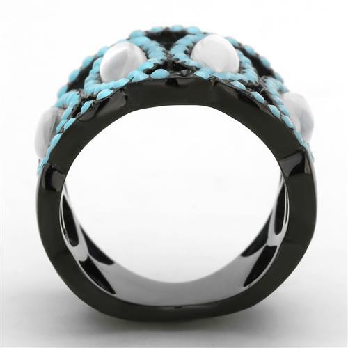 TK1421 - IP Black(Ion Plating) Stainless Steel Ring with Precious Stone Conch in White-2