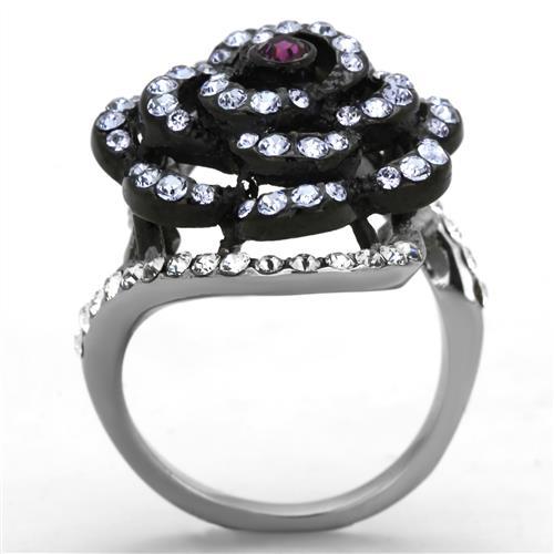 TK1422 - Two-Tone IP Black Stainless Steel Ring with Top Grade Crystal  in Amethyst-2