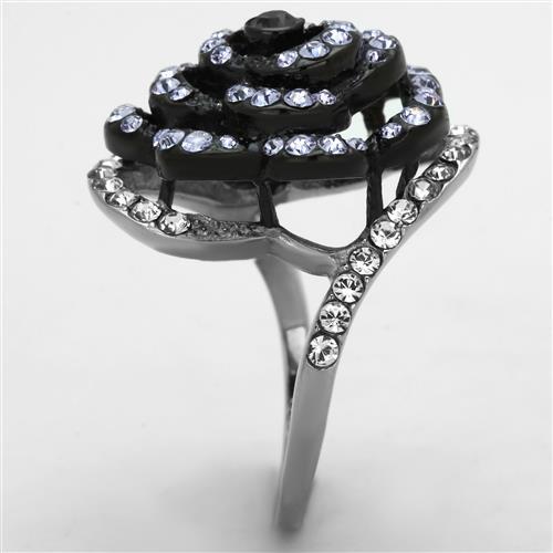 TK1422 - Two-Tone IP Black Stainless Steel Ring with Top Grade Crystal  in Amethyst-3