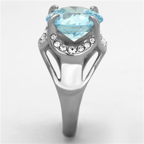 TK1423 - High polished (no plating) Stainless Steel Ring with AAA Grade CZ  in Sea Blue-3