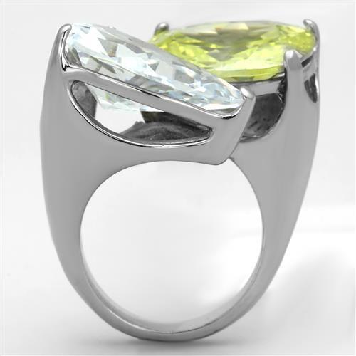 TK1424 - High polished (no plating) Stainless Steel Ring with AAA Grade CZ  in Apple Green color-2