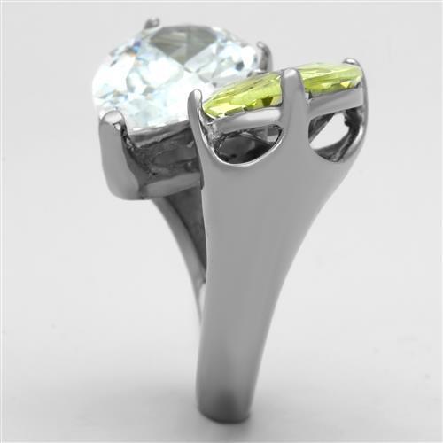 TK1424 - High polished (no plating) Stainless Steel Ring with AAA Grade CZ  in Apple Green color-3