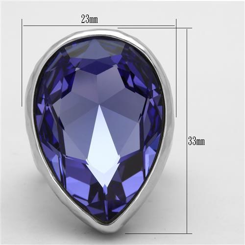 TK1426 - High polished (no plating) Stainless Steel Ring with Top Grade Crystal  in Tanzanite-1