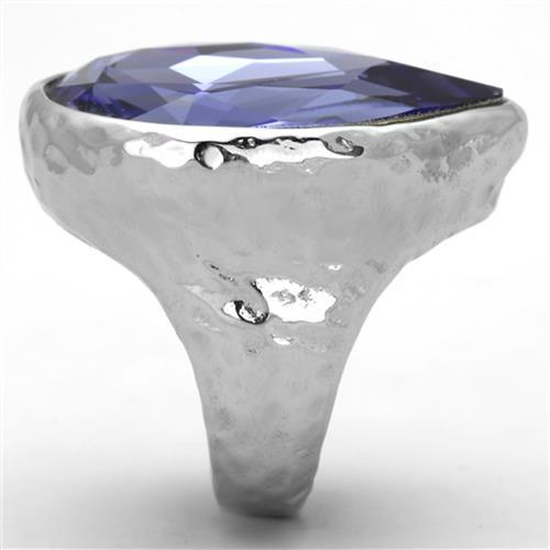 TK1426 - High polished (no plating) Stainless Steel Ring with Top Grade Crystal  in Tanzanite-3