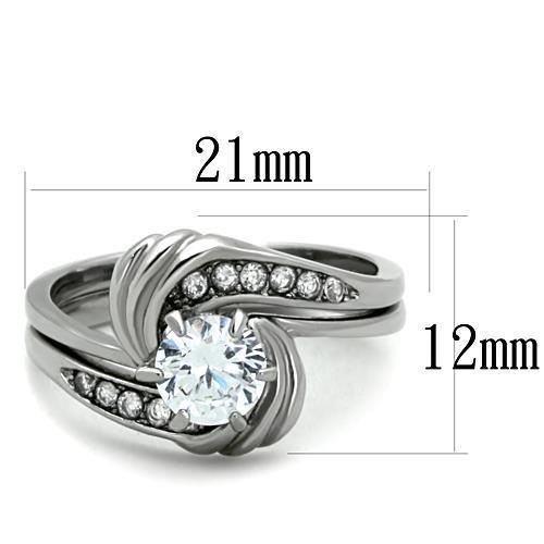 TK1429 - High polished (no plating) Stainless Steel Ring with AAA Grade CZ  in Clear-1