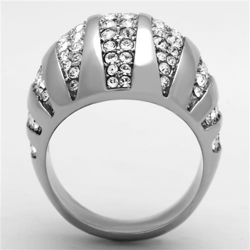 TK1430 - High polished (no plating) Stainless Steel Ring with Top Grade Crystal  in Clear-2