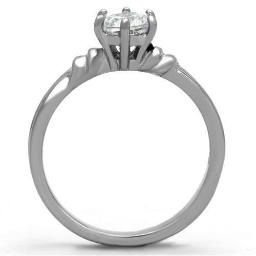 TK1431 - High polished (no plating) Stainless Steel Ring with AAA Grade CZ  in Clear-2